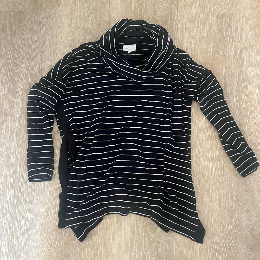 Lou & Grey Black and White Striped Cowl Neck Sweater